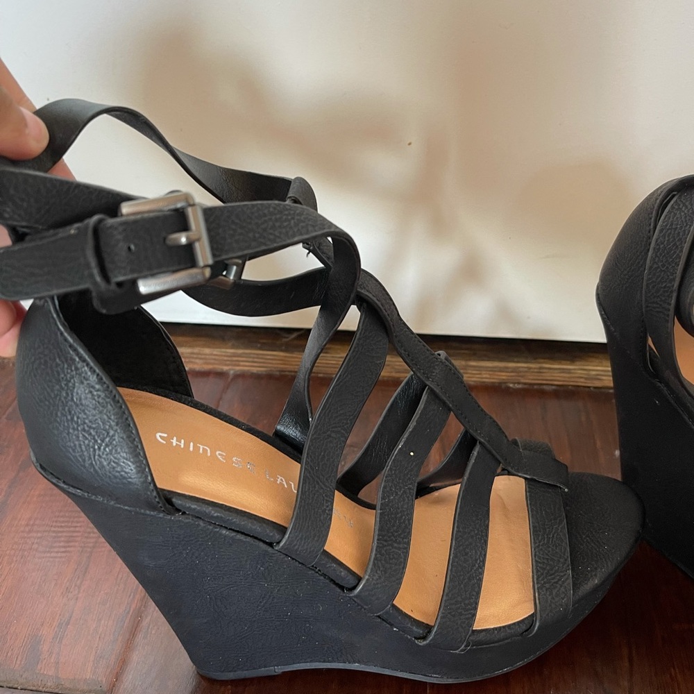 Black wedged high heels